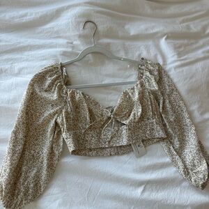Windsor Beige Animal Print Puff Sleeve Crop Top
